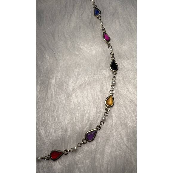 -NECKLACE VTG Made In Korea Station Faux Seed Pearl&Glass Teardrop Jewels - Picture 9 of 11